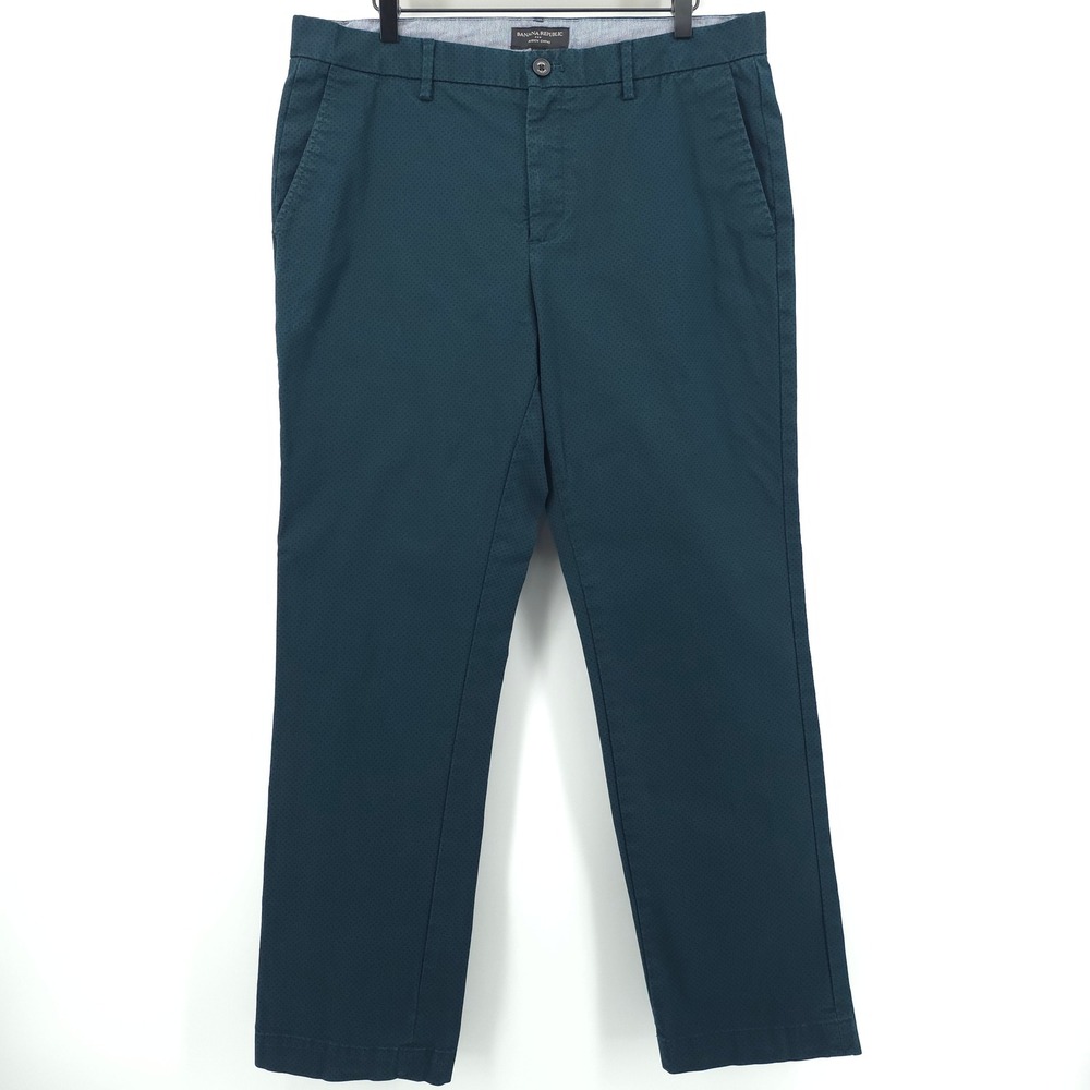 Banana Republic Aiden Men Chino 35x32 Teal Blue Geometric Print Pants